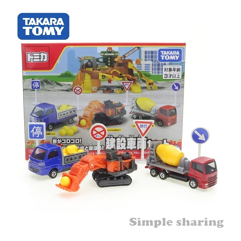 Takara Tomy. ชุดรถก่อสร้าง Tomica, ของเล่นเด็กผู้ชายมอเตอร์รถยนต์ลูกเต๋าของเล่นรถสะสม