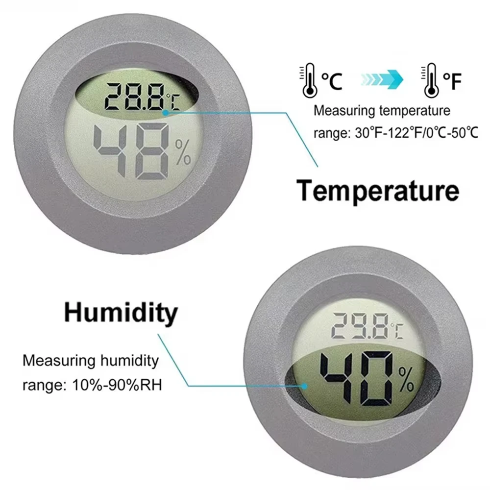 Weißes / Rundes Digitales LCD-Thermometer für Auto, Innenräume, Zigarren- und Weinschränke, Digitales Temperatur- und Feuchtigkeitsmessgerät, Haustier-Acrylbox – Detail 8