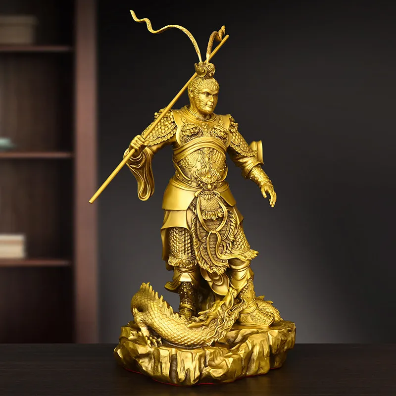Brass Monkey Statue of The Victorious Buddha Sun Wukong for Living Room and Entryway Home Decor - view 3