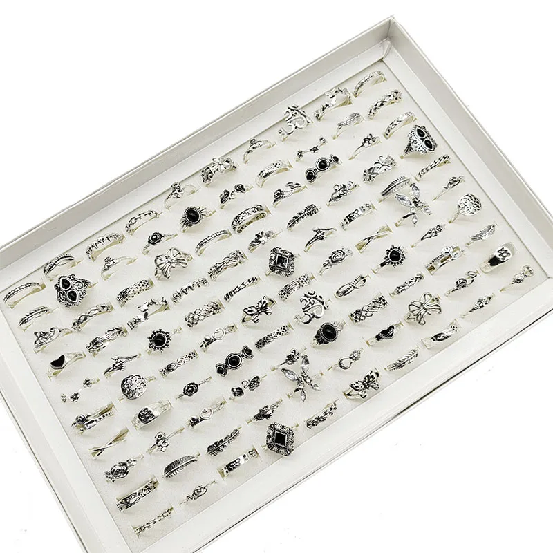 50 teile/los Mix Stil Vintage Finger Ringe für Frauen Schwarz Acryl Emaille Hohle Blume Design Ring Ausschnitt Schmetterling Schmuck Mädchen – Detail 3
