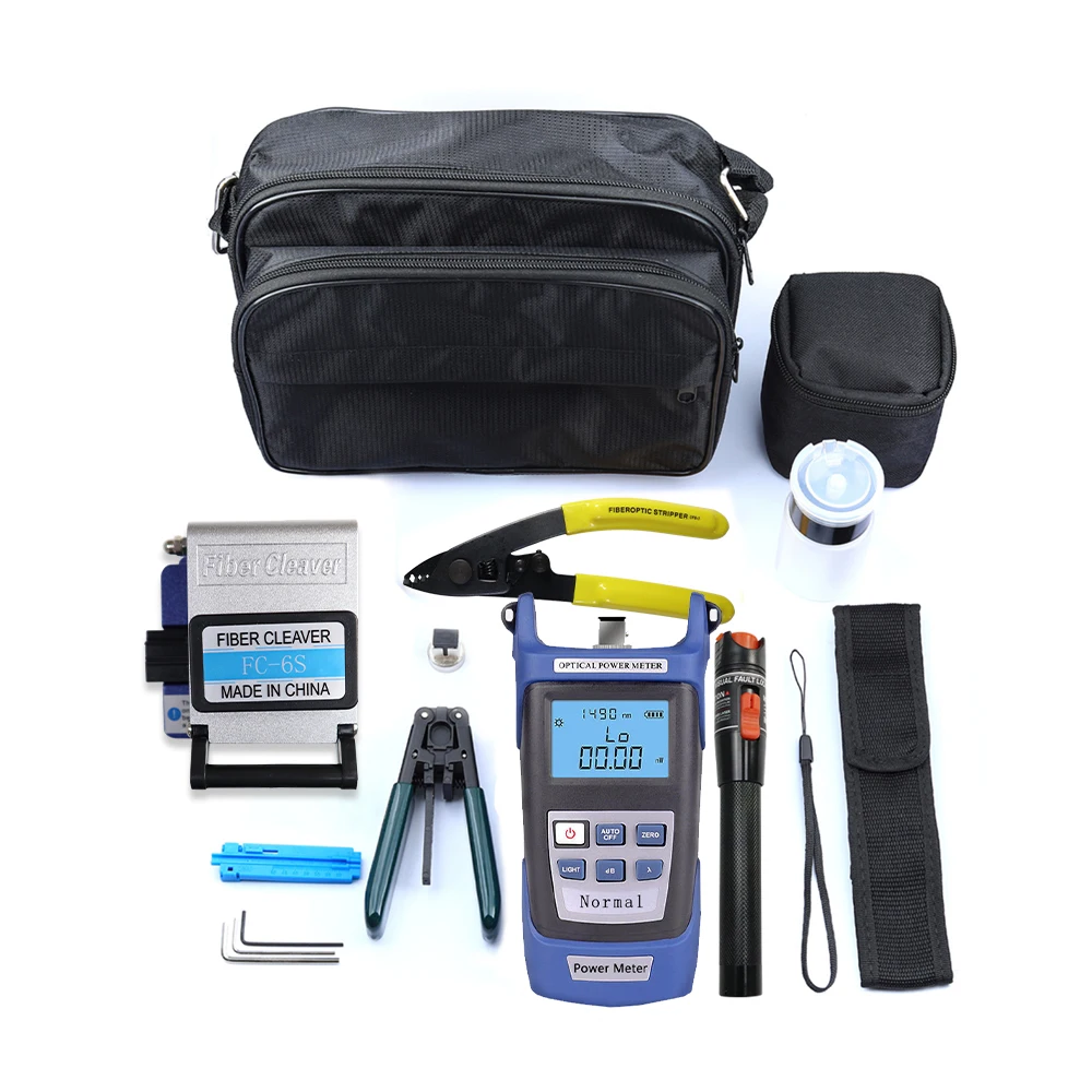 OPTFOCUS 19pcs Fiber Optic Tool Kit 10mW Visual Fault Locator FTTH Tools Fiber Power Meter Optical Bag Fiber Cleaver