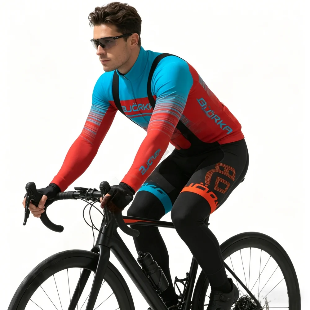 BJO RKA Minimalism Winter Men Cycling Jersey, Long Sleeve Fleece Thermal Warm Bike Suits