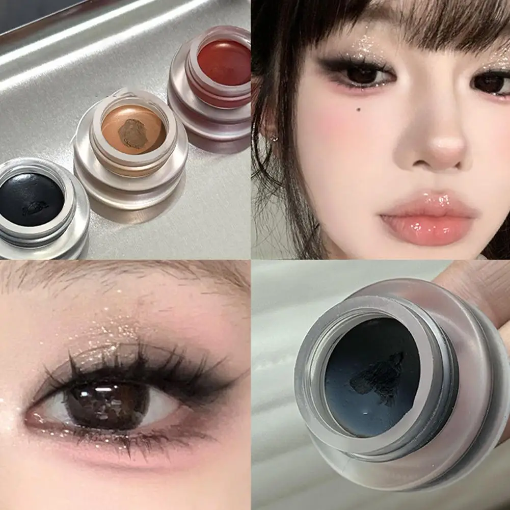 1 set zwarte eyeliner crème waterdichte schoonheid cosmetica langdurige eyeliner gel oogschaduw make-up tools met borstelset eyeliner