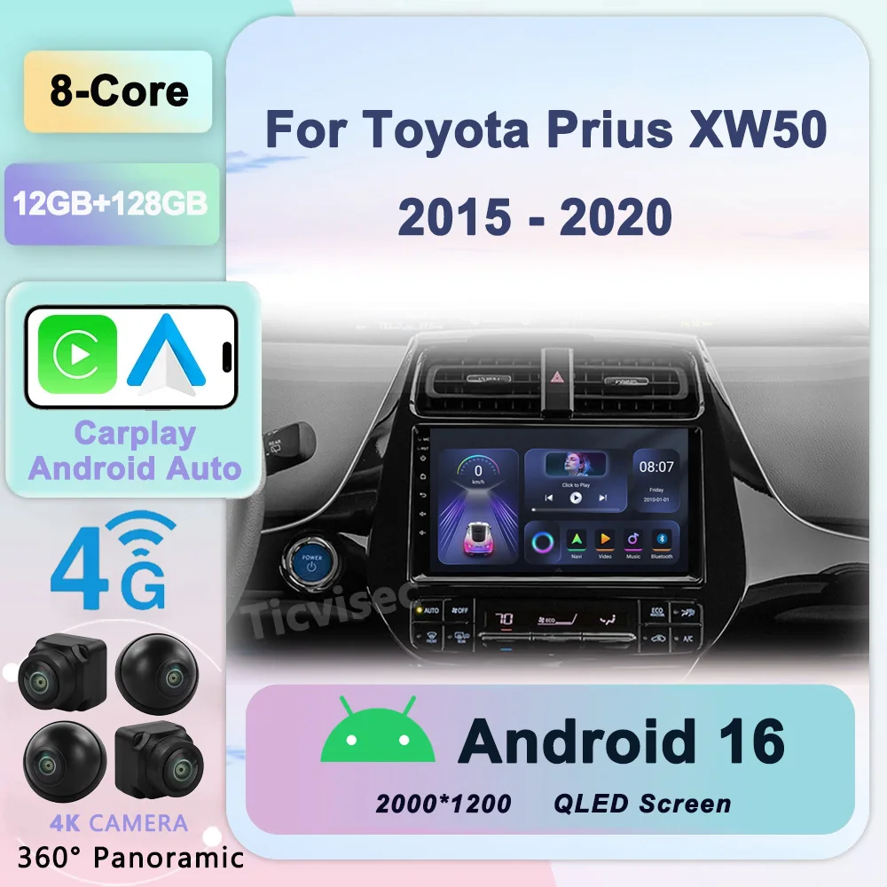 

For Toyota Prius XW50 2015-2020 Car Radio Multimedia System Receiver Navigation GPS Stereo Auto Android BT No 2 Din DVD