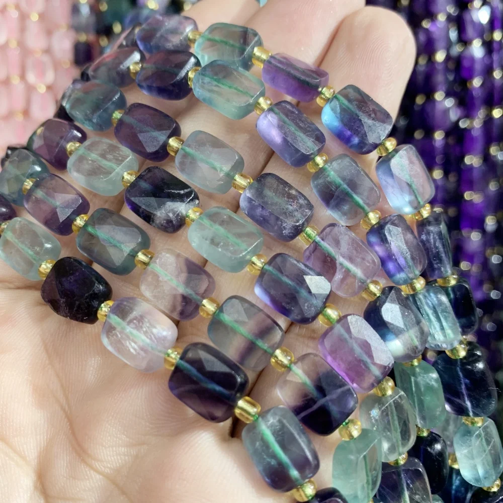 Natural Colored Fluorite square cutting surface 8x10mm moon stone  sunstone Loose Bead DIY  Necklace Bracelet Jewelry Making