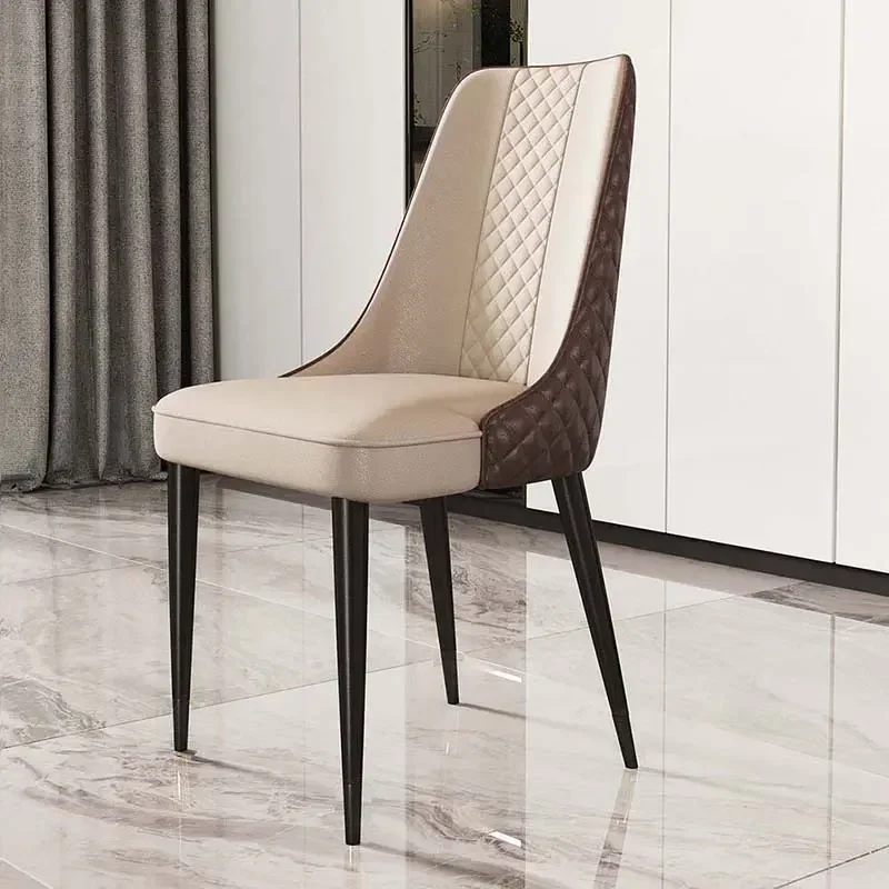 Nordic Dining Chairs Luxury Leather Designer Soft Chair With Backrest Metal Legs Mobile Stool Taburete Room