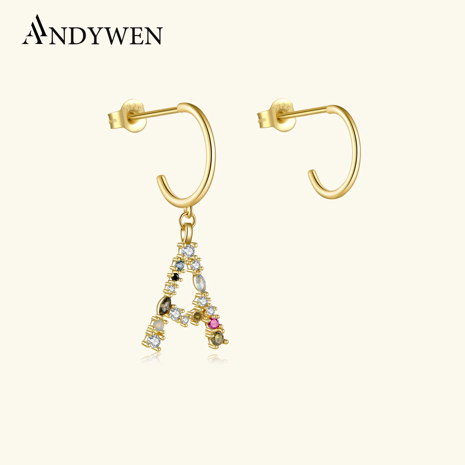 

ANDYWEN 925 Sterling Silver Gold M S Letter Drop Earrings Hoops Colorful Initial Alphabet Earring 2020 Rainbow Women Jewelry