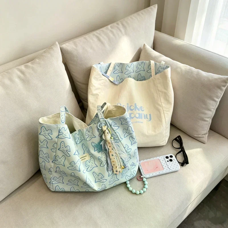 Lightweight Canvas Tote Bag Cute Pigeon Print Large Capacity For School Commute Shopping Daily Use