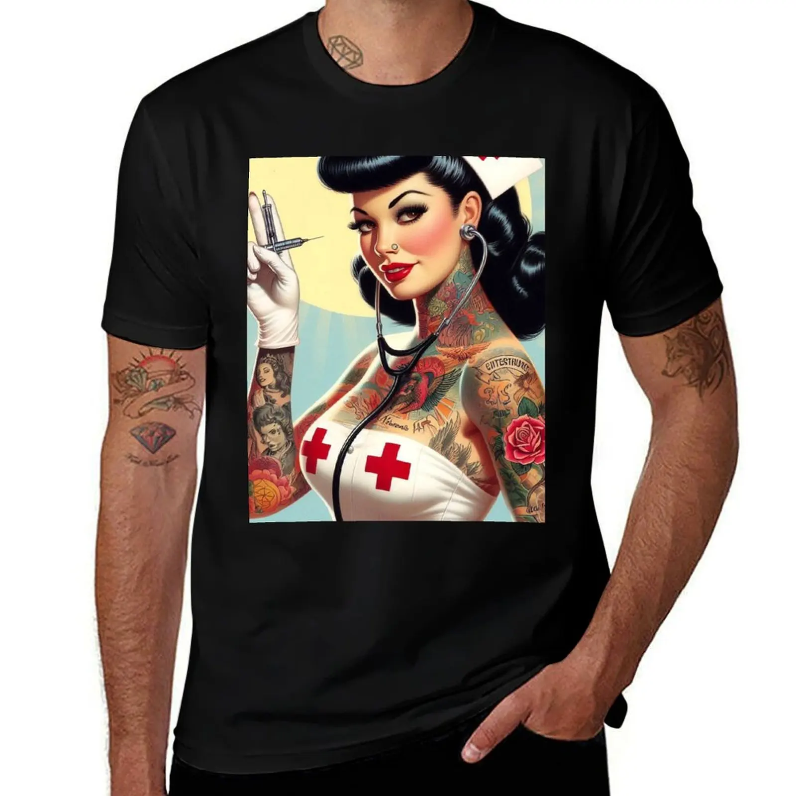 

Retro Hot Nurse Pin-up T-Shirt funny t shirts cotton man t shirts for men casual T-Shirt