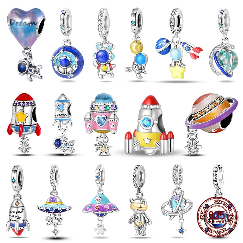

Hot Sale 100% 925 Sterling Silver Space Travel Spaceship Astronaut Beads Fit Original 925 Women Bracelet DIY Jewelry Making Gift