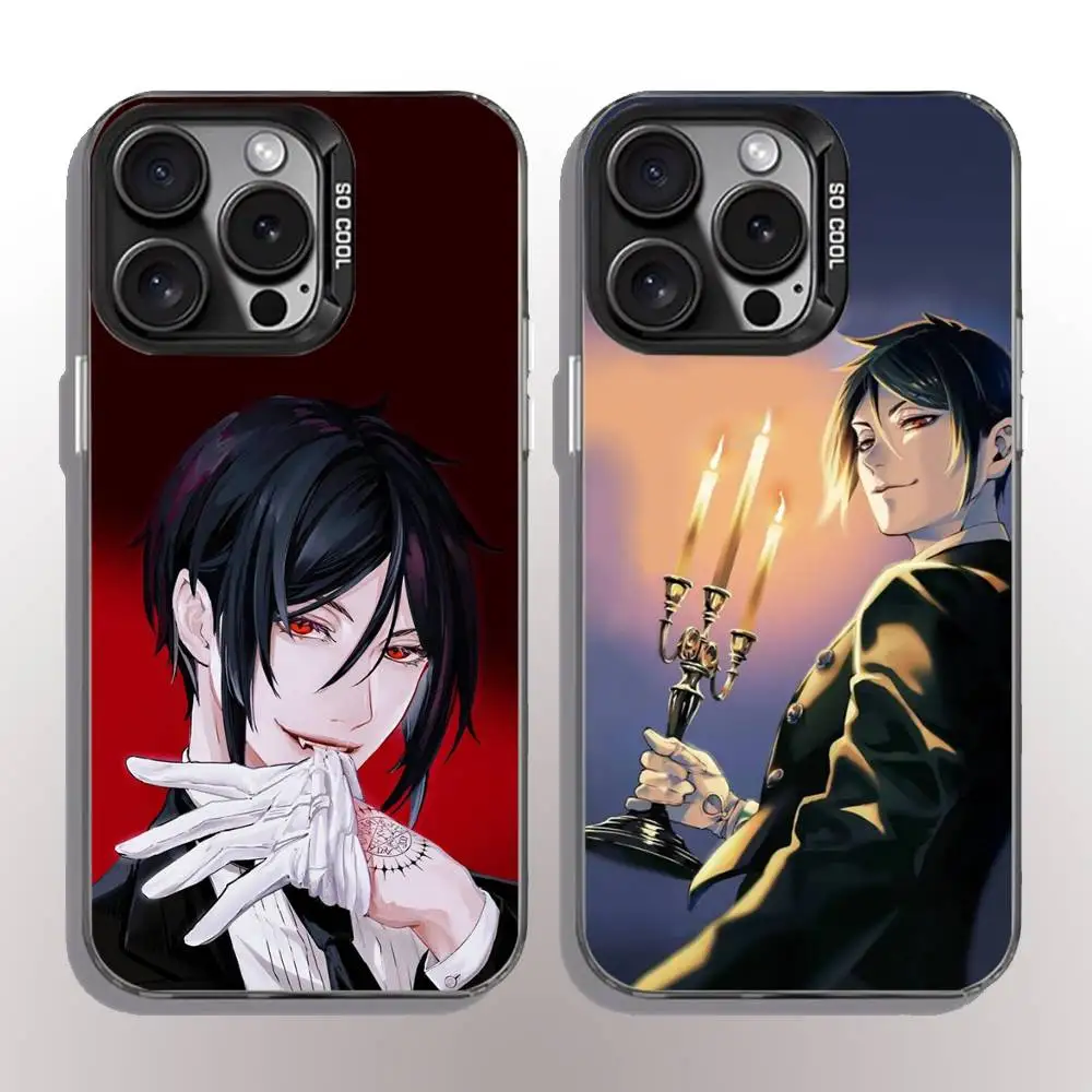เคสโทรศัพท์อนิเมะแบล็คบัตเลอร์ สำหรับ iPhone 11-16 Pro Max สีสันสดใส กันลื่น ป้องกันรอยนิ้วมือ ชุบเคลือบ