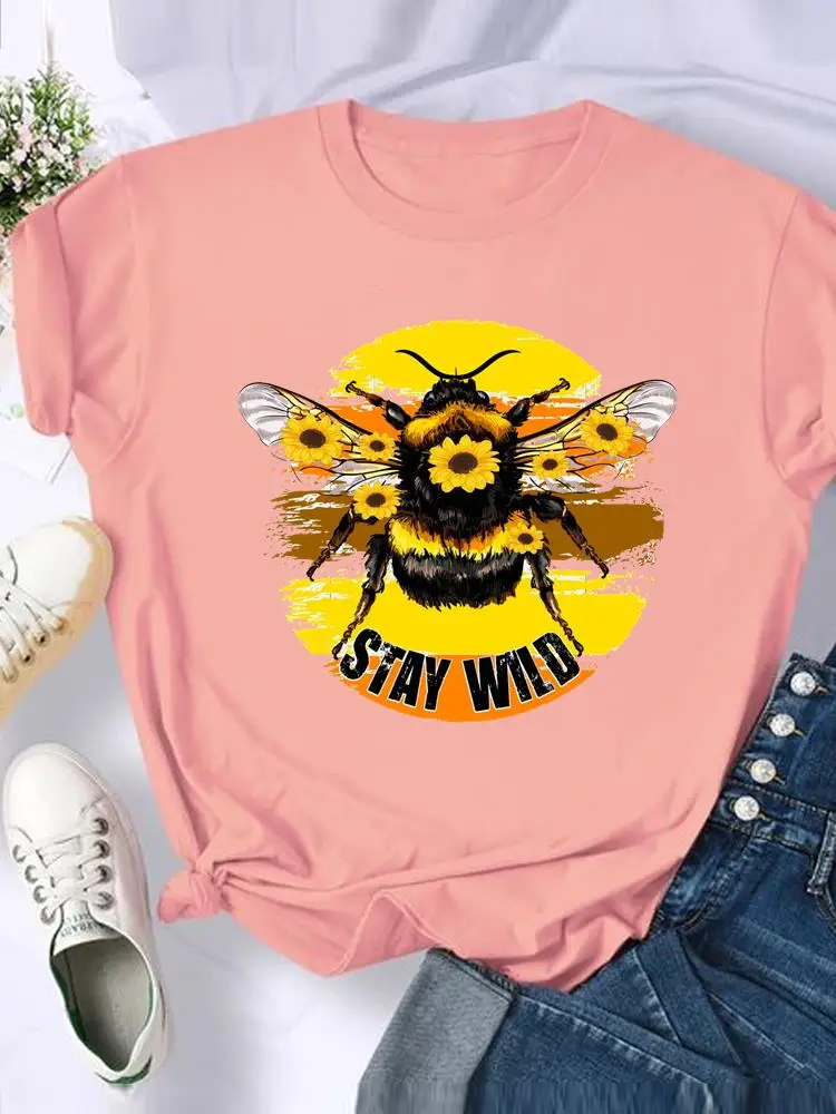 

T Clothes Clothing Graphic Tee Ladies Fashion Watercolor Flower Bee Female Casual Short Sleeve Women Print T-shirts