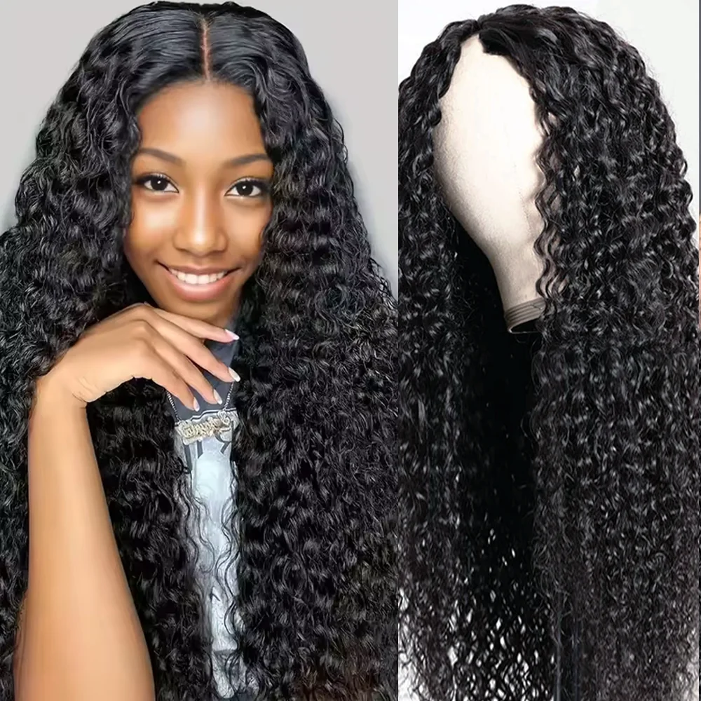 

Парик с V-образным вырезом из натуральных волос, 16-32 дюйма, без необходимости оставлять свои волосы, бразильские глубокие кудри, V-образный парик из натуральных волос для женщин, плотность 200%