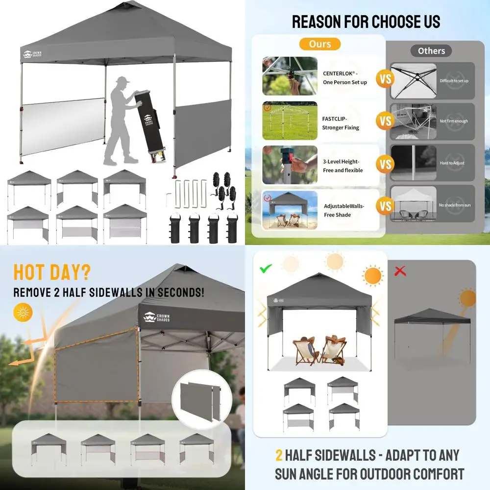

10x10 Instant Pop-Up Canopy Tent with 150D Silver Coated Fabric, 2 Half Sidewalls, 4 Ropes, 8 Stakes for Outdoor Events