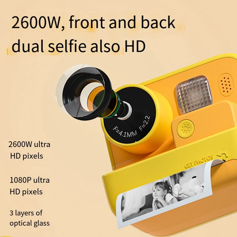 Instant Print Camera 2.4 Inch Screen Camera 1080P Instant Camera For Kids, With 3 Print Paper, Birthday Gift For Kids-A