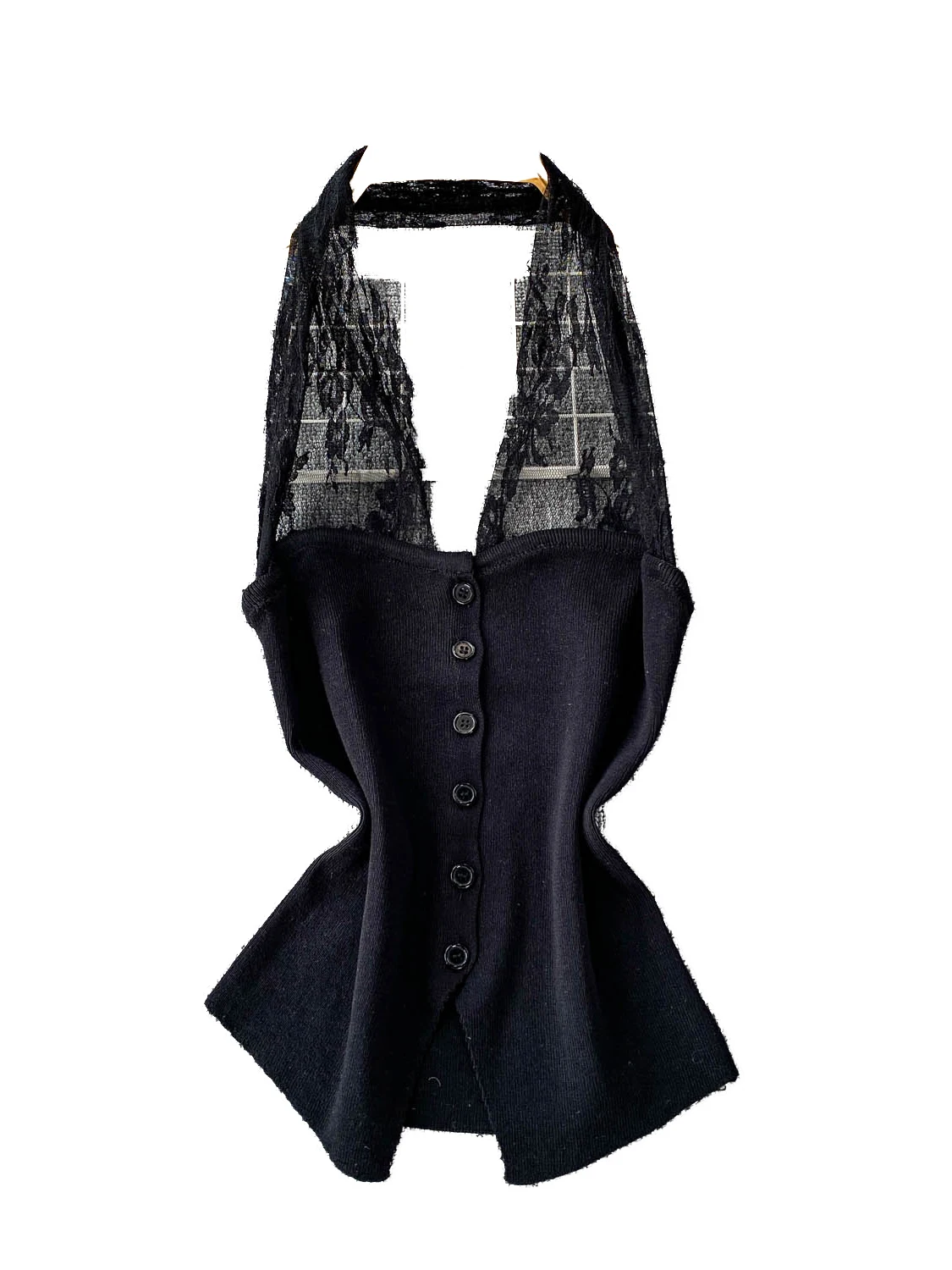 توب نسائي صيفي مثير بتصميم دانتيل وظهر مكشوف، مصنوع من الحرير الصناعي المحبوك #3