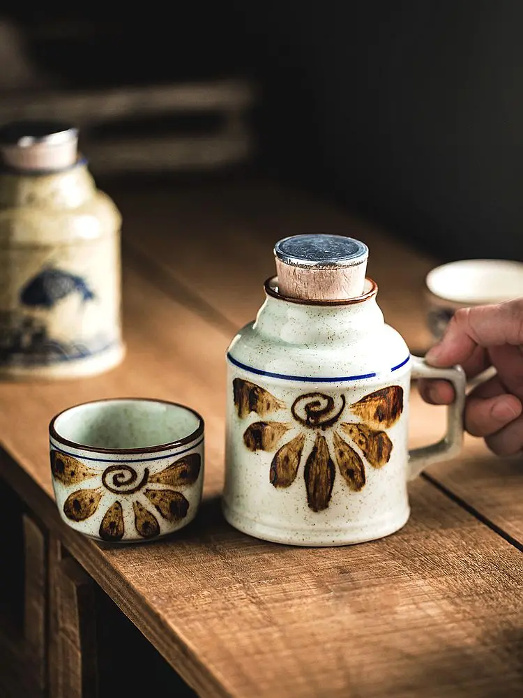 

Retro Japanese Style Ceramic Drinking Cup And Bottle Portable Tea Pot One Pot One Cup Drinking Utensils for Adults Home Office