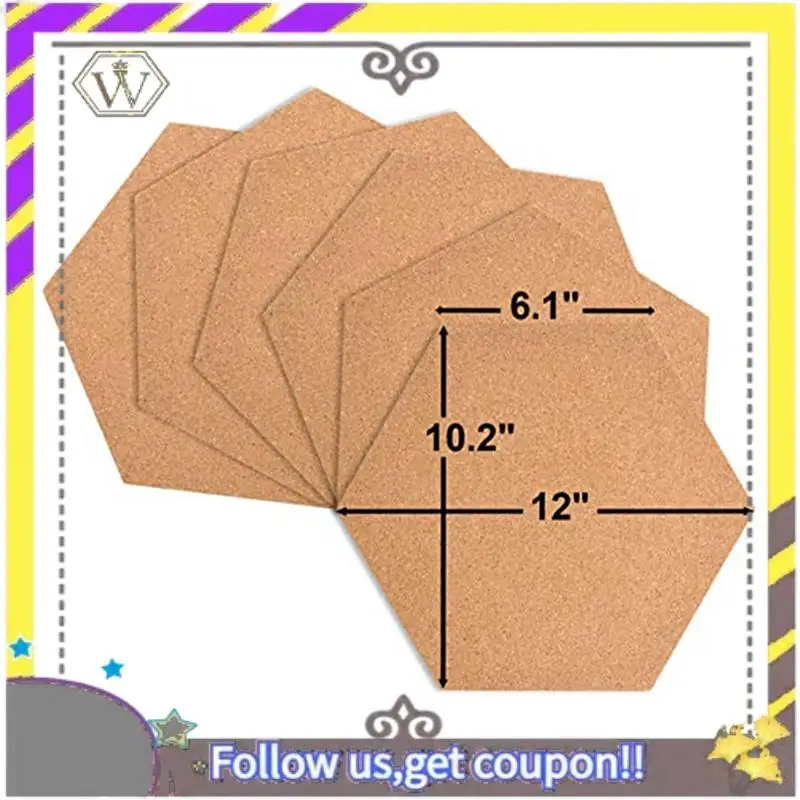 au33-24個-六角形コルクボードタイル-自己粘着-厚手-コルクボード-壁用メモボード-ピンボード-装飾掲示板