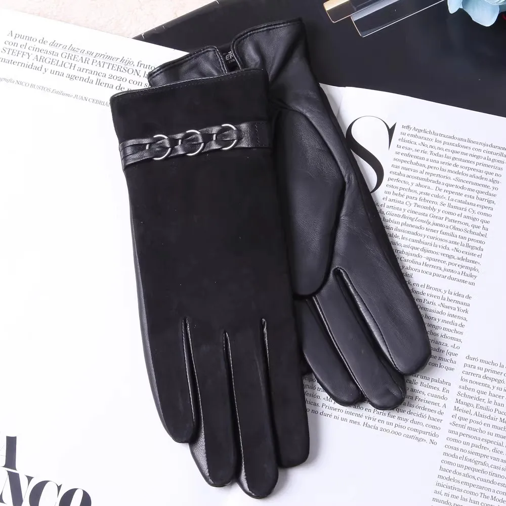 

Women Gloves AutumnWinter Real leather Gloves Warm Plushed lined Fashion Touchscreen Sheepskin Gloves Female L161