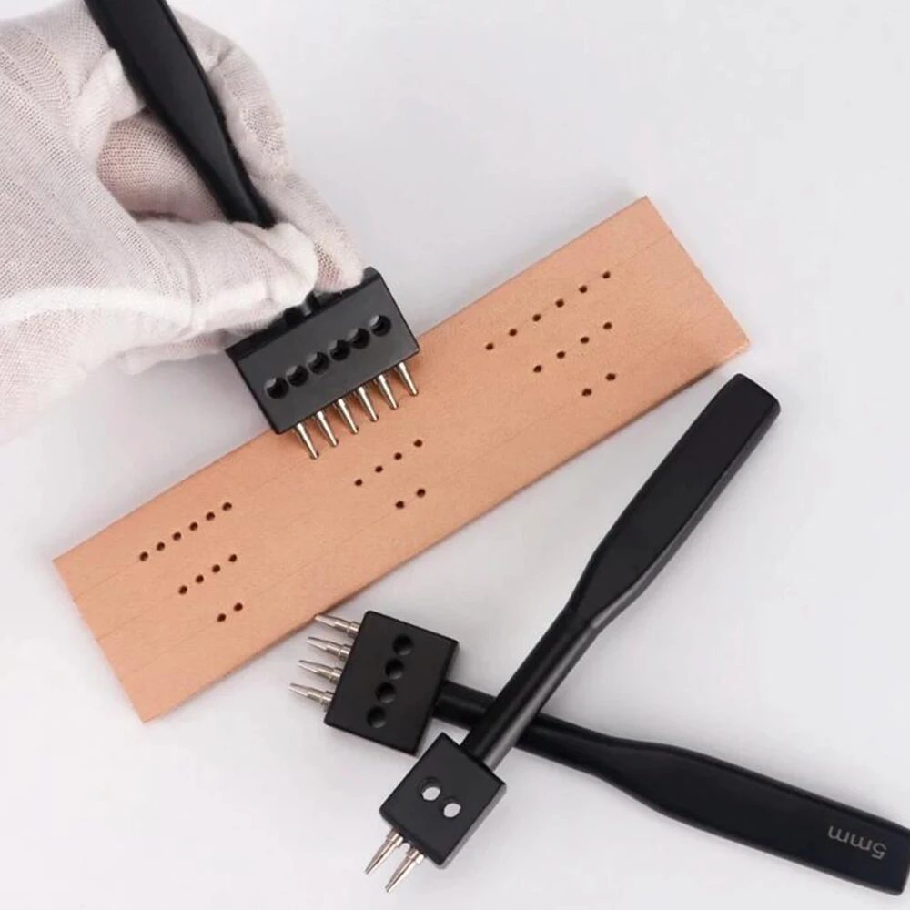 

Black Prong Punch Tool Set 3pcs Leather Round Hole Tooth Punch 2/4/6mm Spacing DIY Diamond Lacing Stitching Chisel Craft Kits