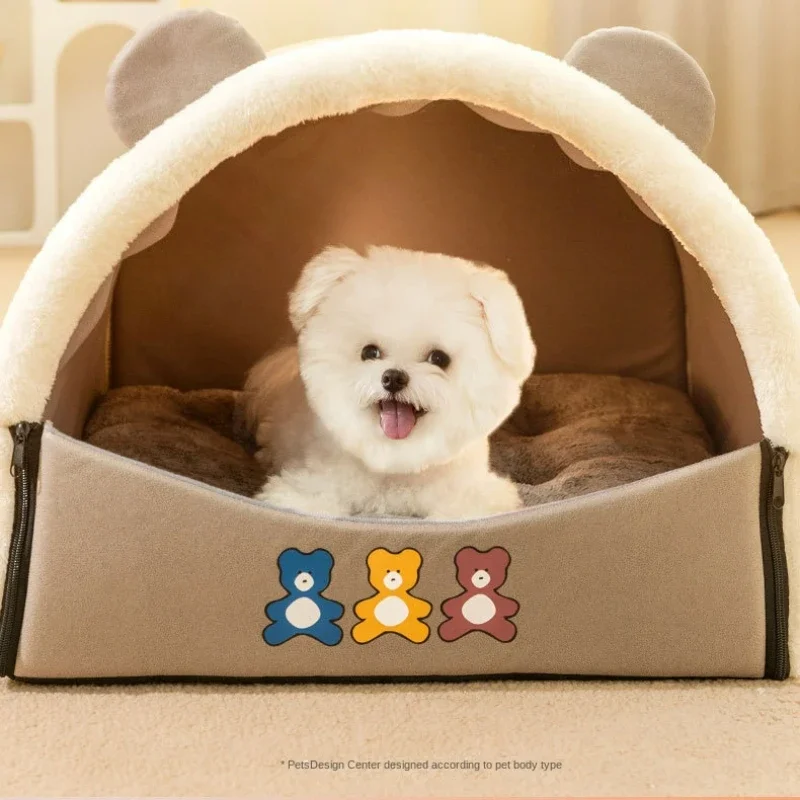 Autumn and Winter Dog Curved House Kennel Medium and Small Dog Yurt Pet Nest Cat Bear Semi-closed Tent Pet Supplies Accessories