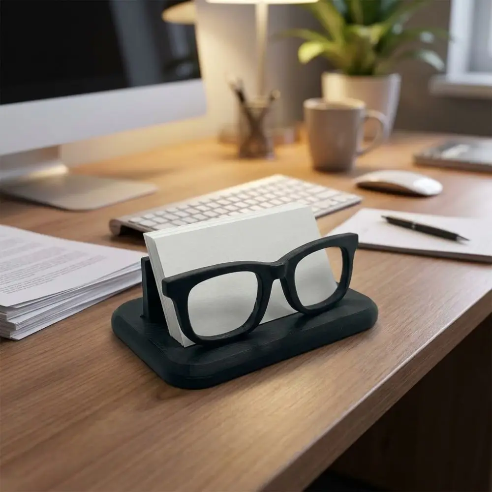 Black Eyeglass-Shaped Business Card Holder Frame Creative Business Card Display Stand Minimalist Resin Modern Desk Organizer