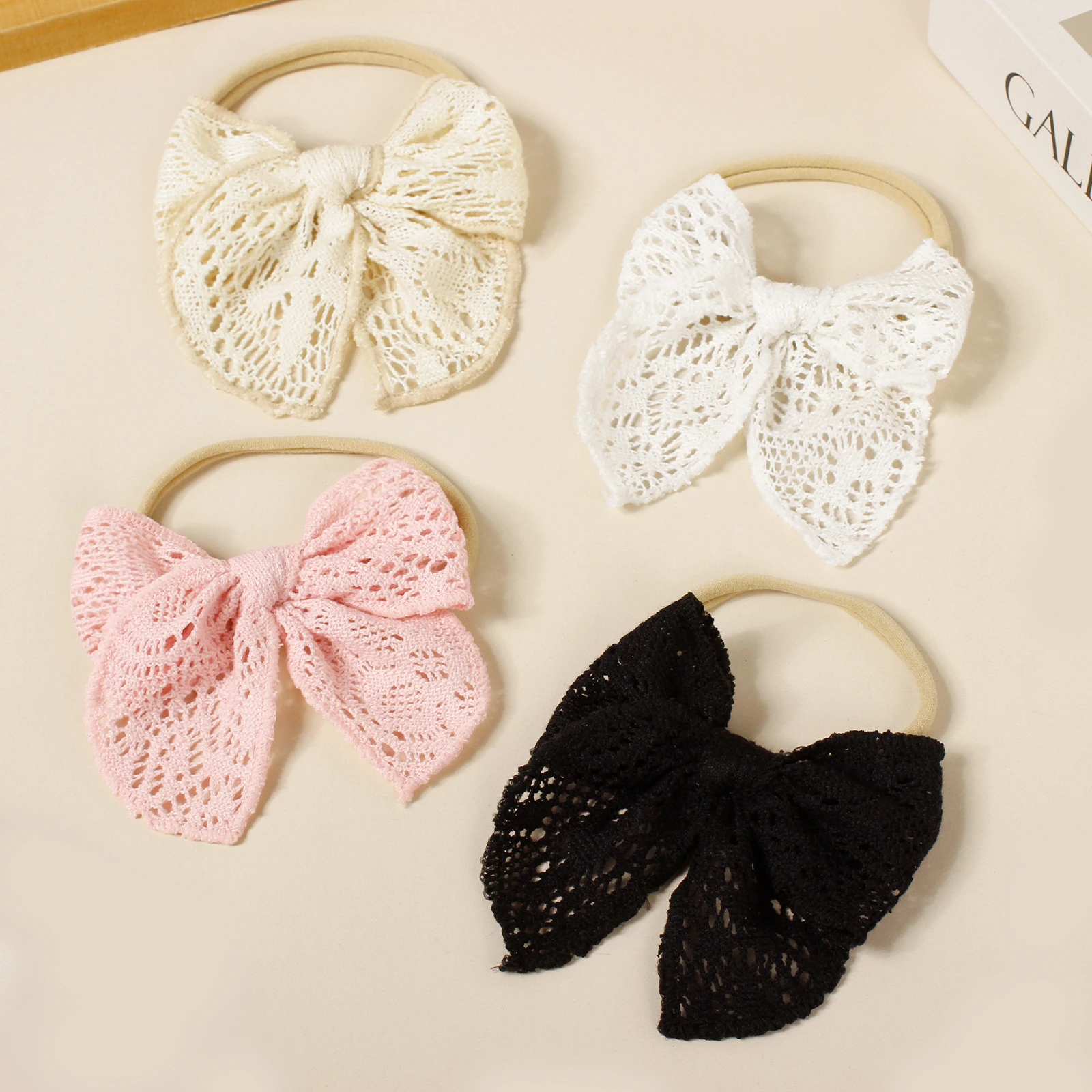 

36pc/lot 4inch Lace Fable Bow Baby Nylon Headband Girls Lace Fabric Bow Nylon Turban Kids Fable Bow Hair Clips Barrettes BulK