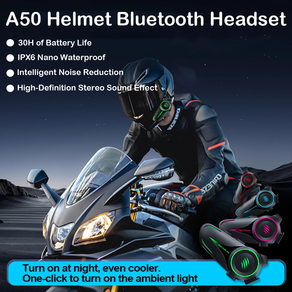 

Наушники для шлема Bluetooth 5,3, нанометр, водонепроницаемые, с шумоподавлением, 1000 мАч, 30 часов, срок службы батареи с окружающим освещением