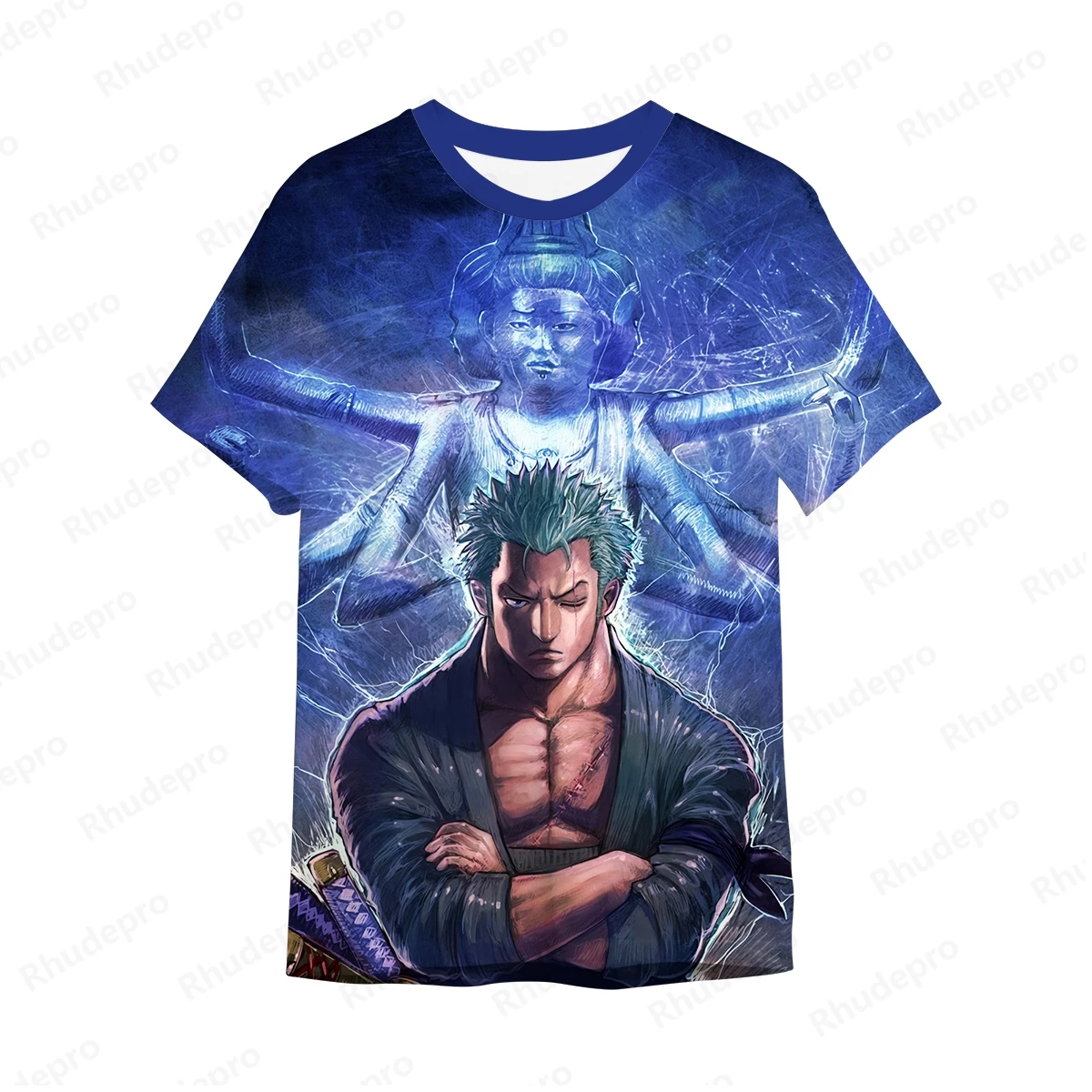 Camiseta masculina luffy de anime com impressão 3D gola redonda, camiseta solta de manga curta, peça única casual, verão, 2024