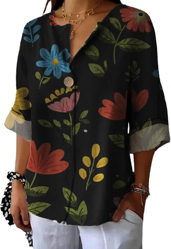 

Women's casual tops Summer loose street shirt Printed pattern with flower flecks, 10 styles to choose from