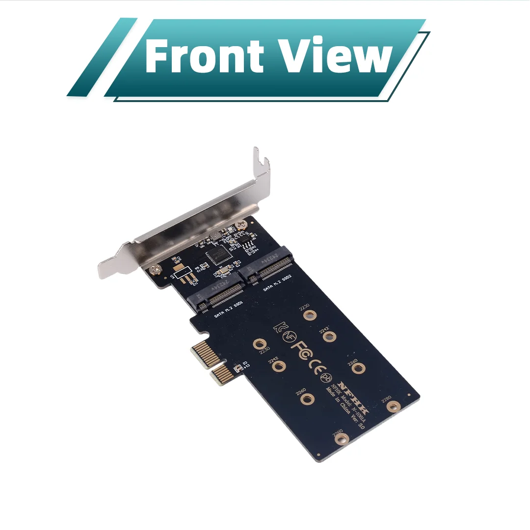 Speedier PCIe X1 To 2 2-Port SATA M.2 NGFF SSD Adapter Card with Full Height + Low Profile Bracket , ASM1061 Chip