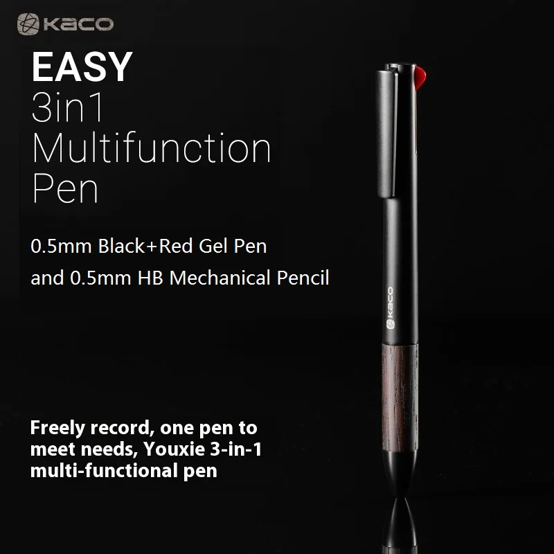 KACO Multifunctional 3-in-1 Pens 0.5mm Gel Pen HB Mechanical Pencil Wood and Metal Pen Holder One Click Switch Smooth Writing