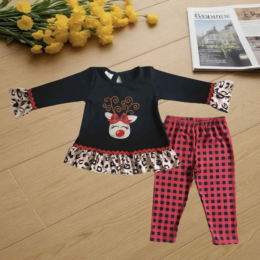 

9.29 Kids Winter Clothes For Girls Baby Girls Christmas deer plaid pants clothing sets