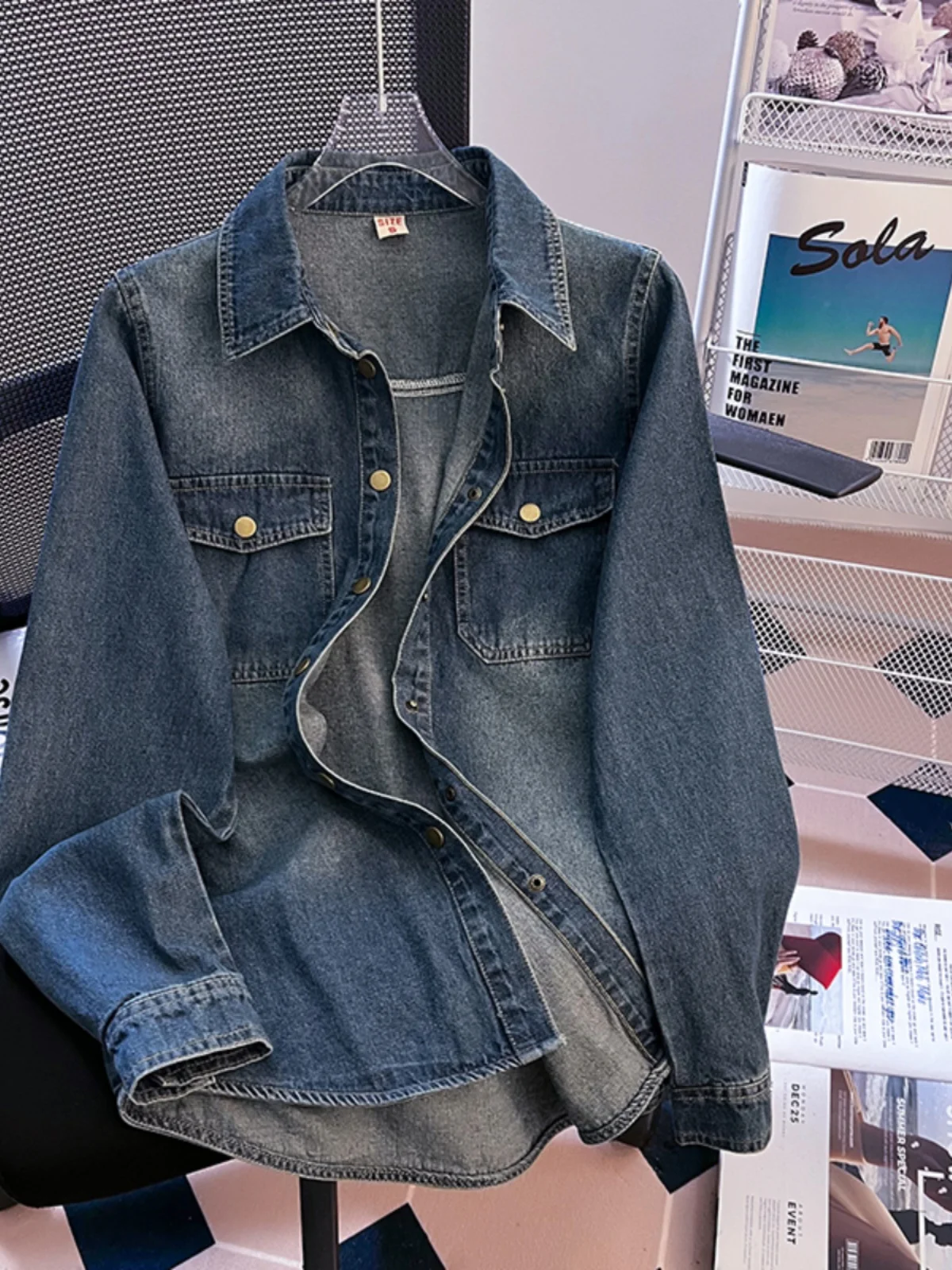 

Soft oulder Thin Denim Jaet Women's Top Soft Cowhide irt Autumn New Sle Commute Korean Version Loose Fit Long Sve
