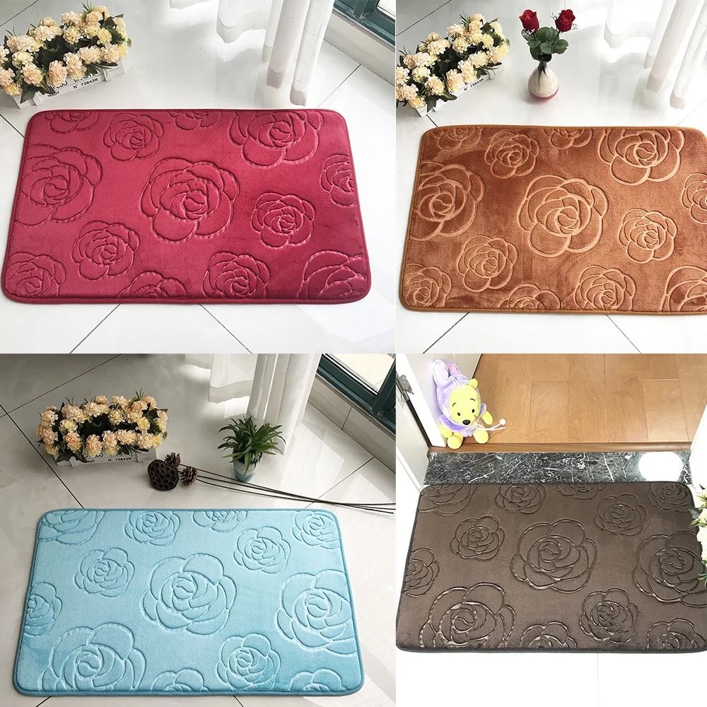 

Roses Embossed Bathroom Bath Mat Non-slip Carpets In Wash Basin Bathtub Side Floor Rug Shower Room Doormat Coral velvet Pad