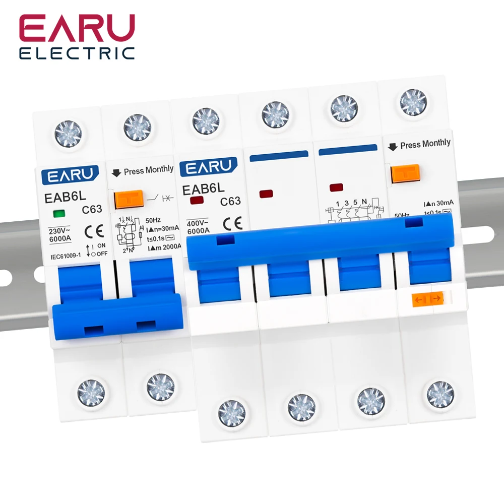 AC 230V MCB Leakage Protector RCBO Overload Short Circuit Protection 2P 4P 30mA Residual Current Circuit Breaker Switch RCCB RCD