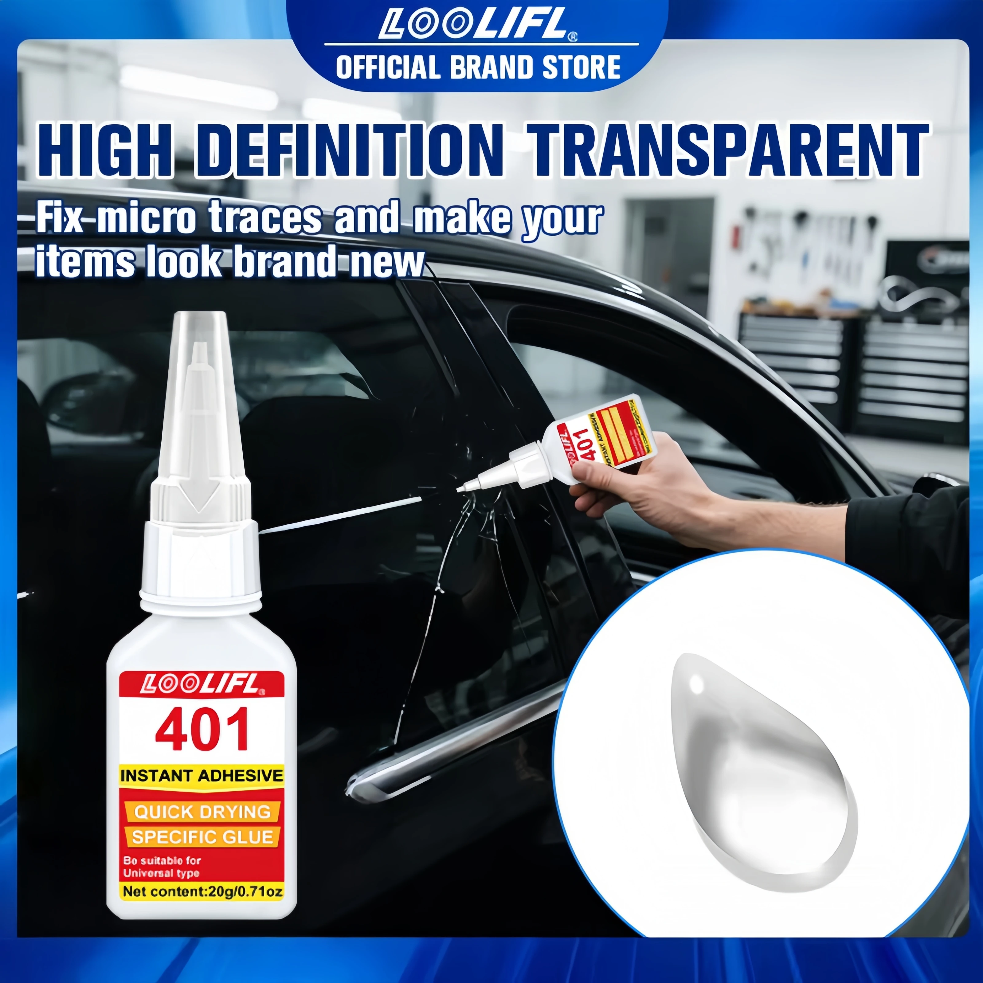 20ml 401 Super Glue for Car Windshield Window Glass Repair Bonding Instant Strong Quick Dry Adhesive High Strength