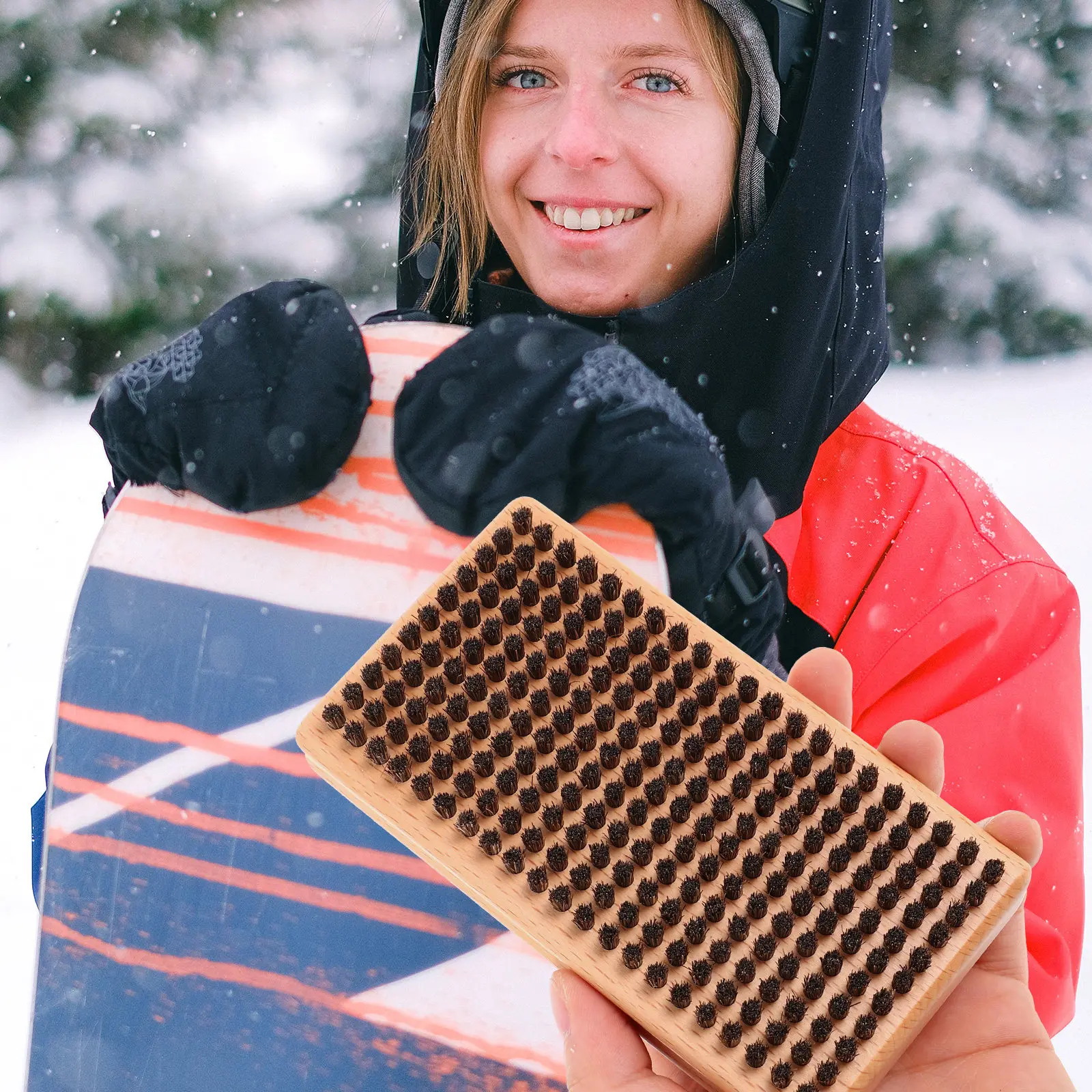 Wooden Handle Skiing Board Wax Removing Brush Elastic Bristle Snowboard Skateboard Cleaning Brush Skateboard Wax Cleaner