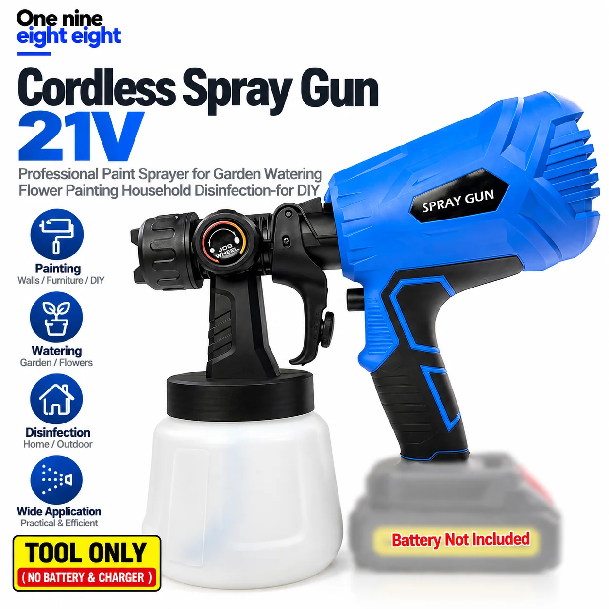 21V Cordless High Power Adjustable Paint Sprayer Gun Electric Spray Gun for Furniture Garden DIY with High Atomization