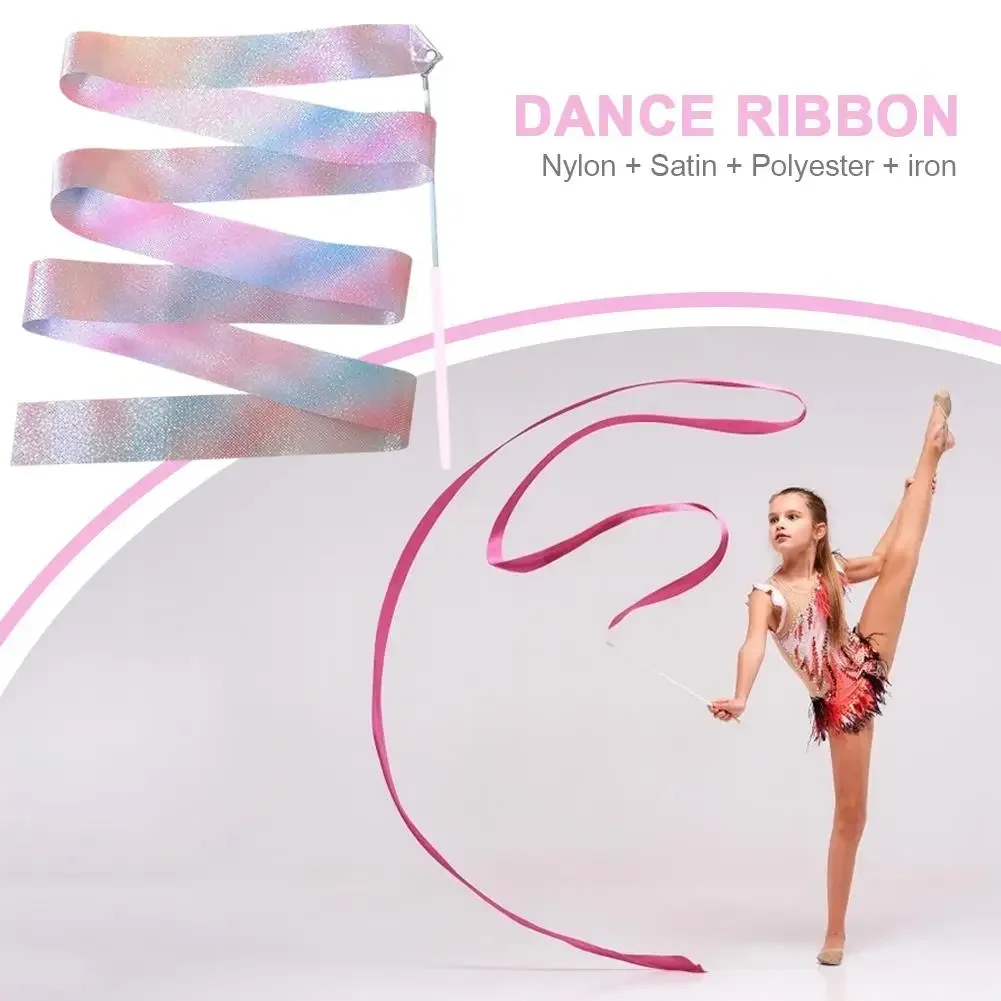 2m Professional Glitter Dance Ribbon Rhythmic Art Gymnastics Ballet Twirling Rod Stick Kid Cildren Training Equipment