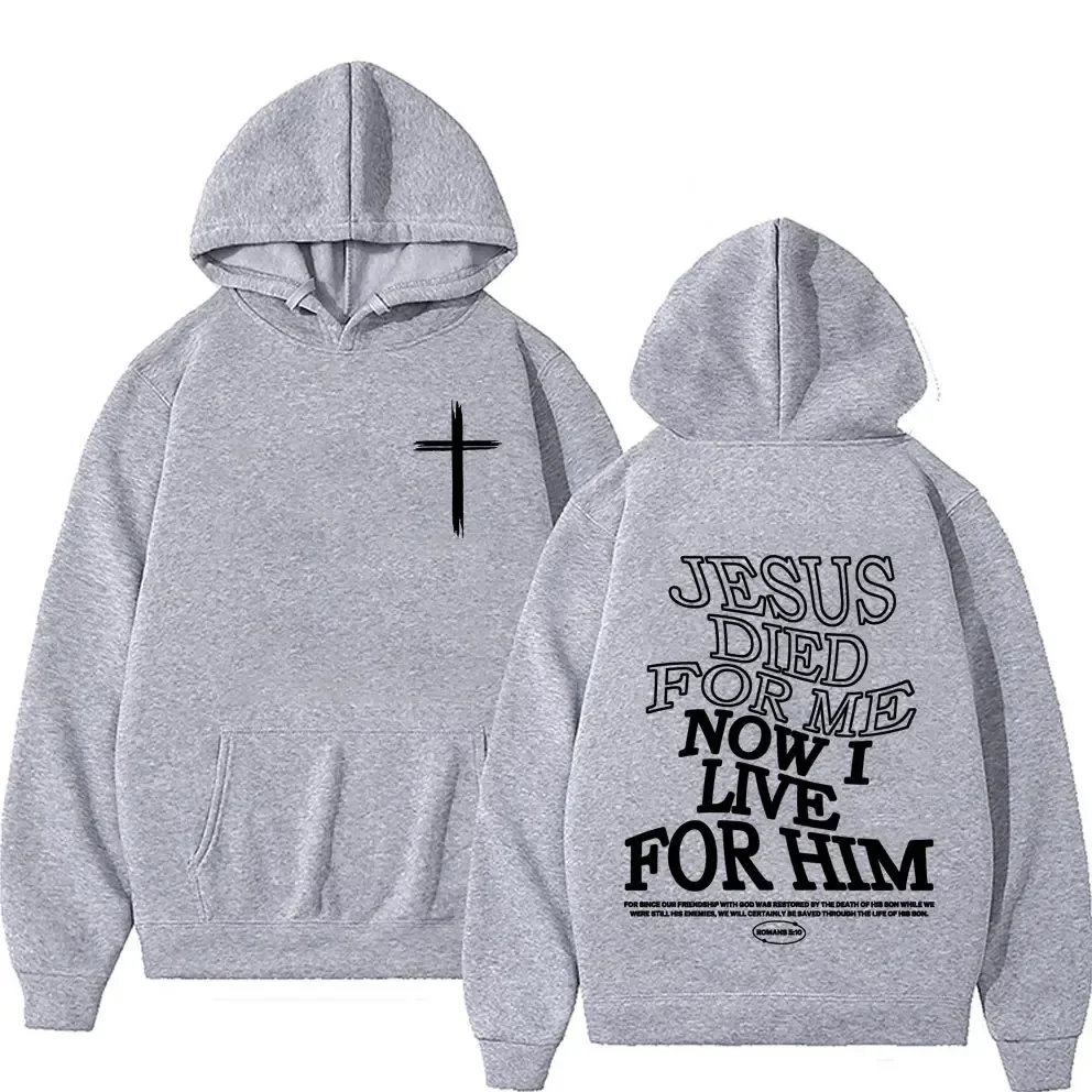 JESUS DIED New FOR ME Foreign Trade Women& Plus Velvet Cross Sweatshirt Slogan Print Kangaroo Pocket Drawstring Print Hoodie