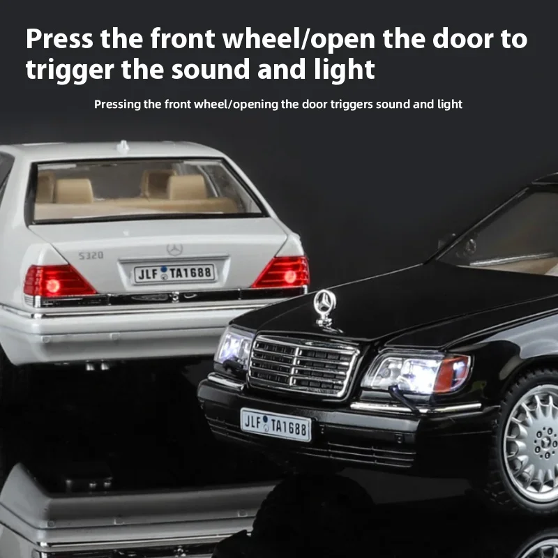 1:24 Mercedes Benz W140 320SEL Classic Limousine Alloy Diecast Model Car Sound and Light Collection Hobbies Decorations Present