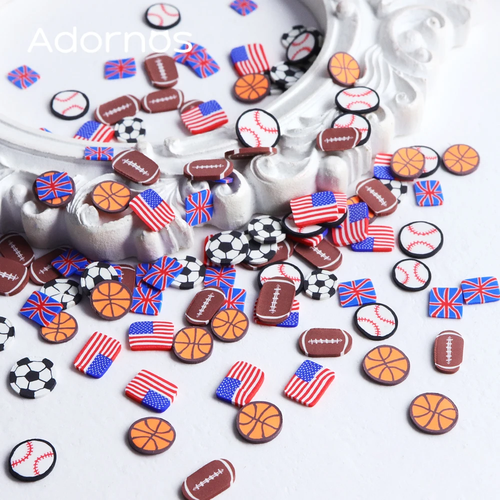 Mixed Sports Ball Polymer Clay Slices Sprinkles Resin Filling Nation Flag Baseball Soccer Rugby Design DIY Keychains Gift Toys