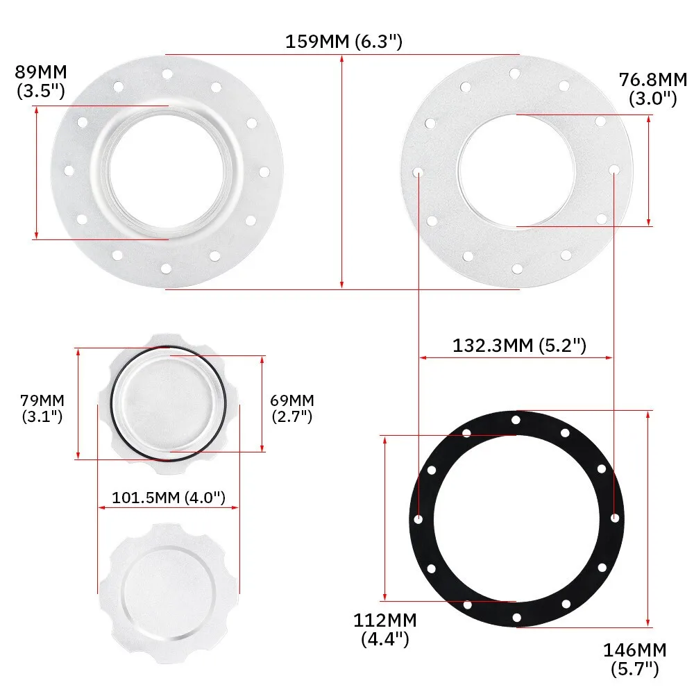 Uniwersalny aluminiowy korek do zbiornika paliwa 3'' z mocowaniem na 12 śrub, srebrny YXG-1001
