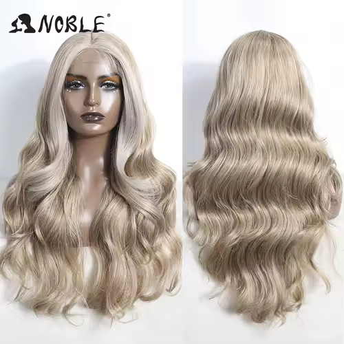 Noble 13x4 Lace Front Wig Synthetic 28 inch Long wavy ombre blonde Wigs For Women Ombre Lace Front Wig Synthetic Lace Front Wig - Image 10