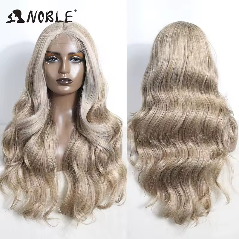 Noble 13x4 Lace Front Wig Synthetic 28 inch Long wavy ombre blonde Wigs For Women Ombre Lace Front Wig Synthetic Lace Front Wig - Image 10