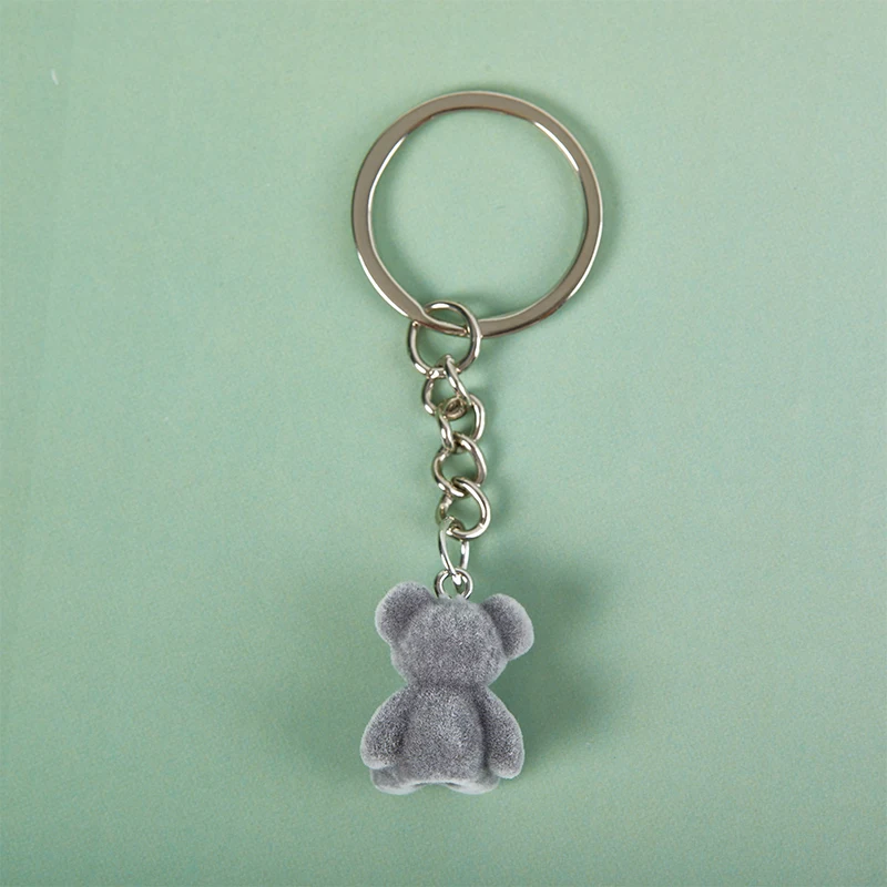 1PC 3D Cartoon Flocking Bear Keychain Bear Key Ring Animal Key Chains Souvenir Gifts For Women Men Car Keys DIY Jewelry