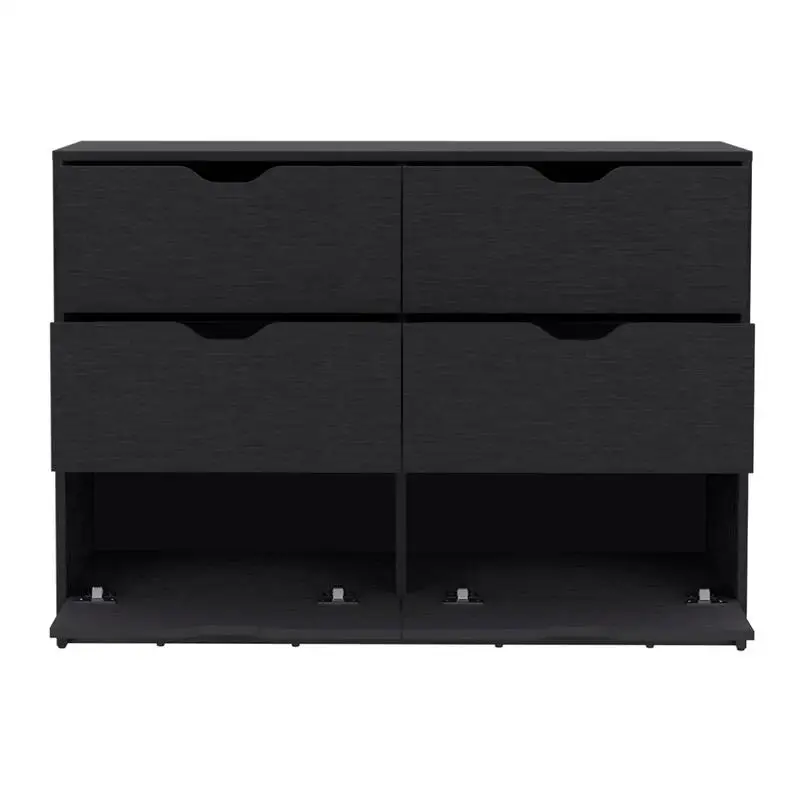 30" Dresser with 2 Lower Cabinets and Drawer Chest, Black Finish, Storage Solution for Bedroom or Living Room