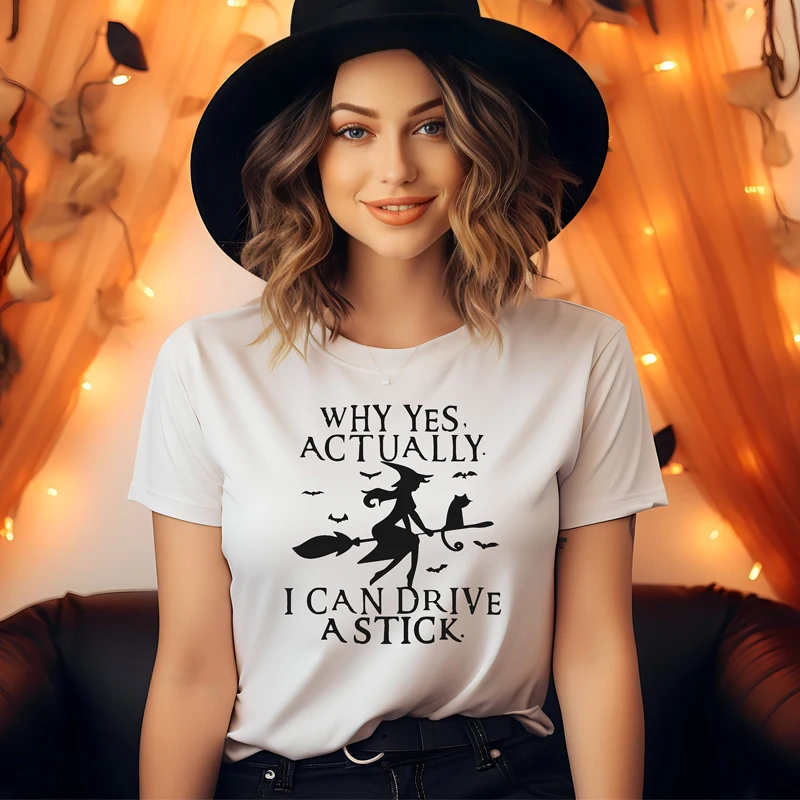 Why Yes Actually I Can Drive A Stick Women T Shirts Harajuku Graphic Tee Gothic Clothes Y2k Halloween T-shirt Female O Neck