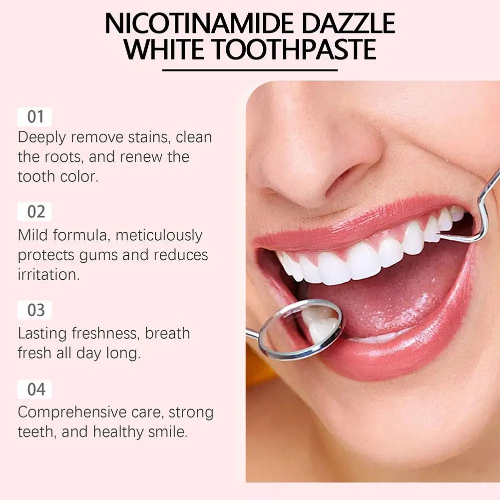 Niacinamide Whitening Creme dental, respiração fresca, limpeza dos dentes, manchas mau hálito, D3F8, 100g